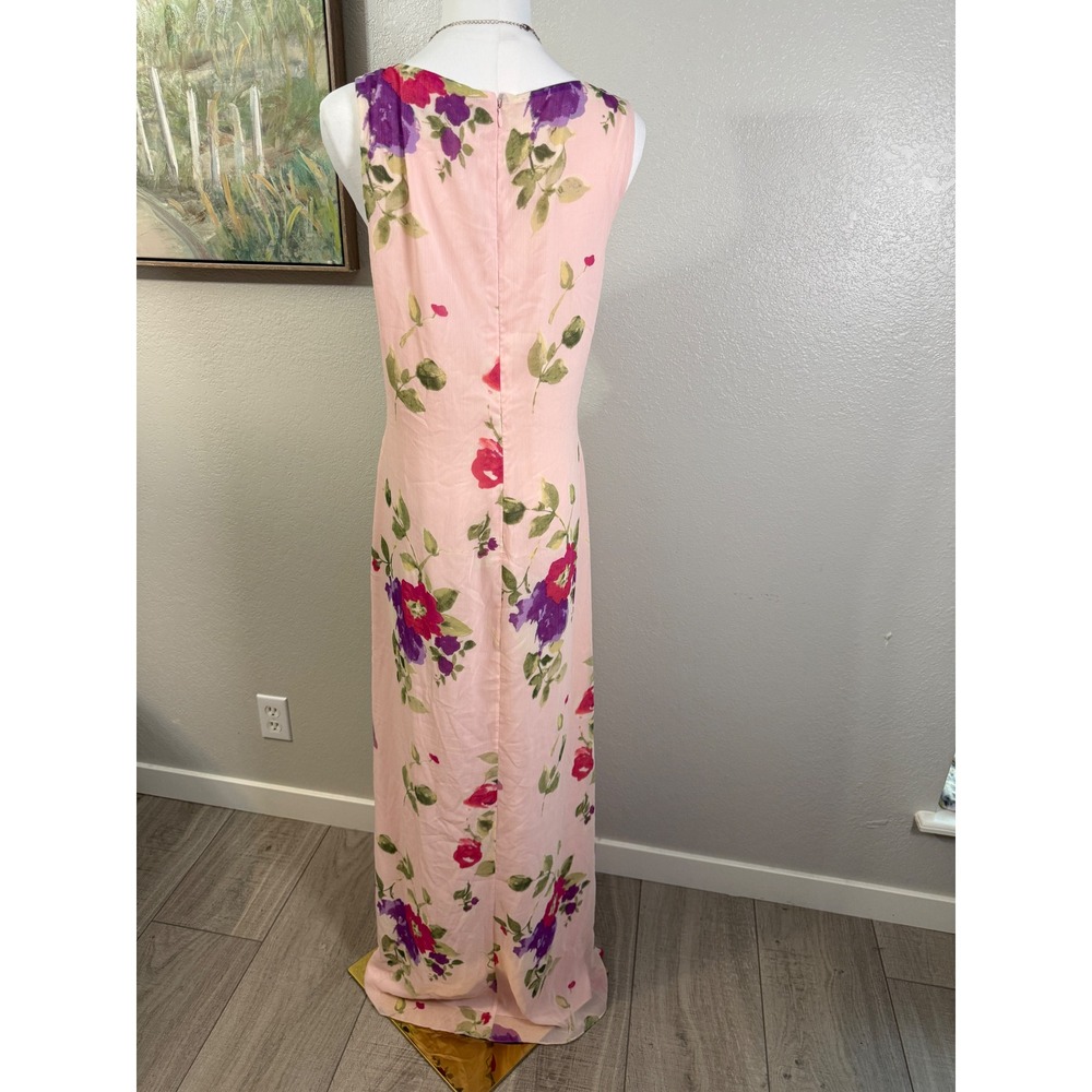 Lauren Ralph Lauren Pink Floral Maxi Dress Ruffle Brooch Romantic  Size 14 - Picture 7 of 7
